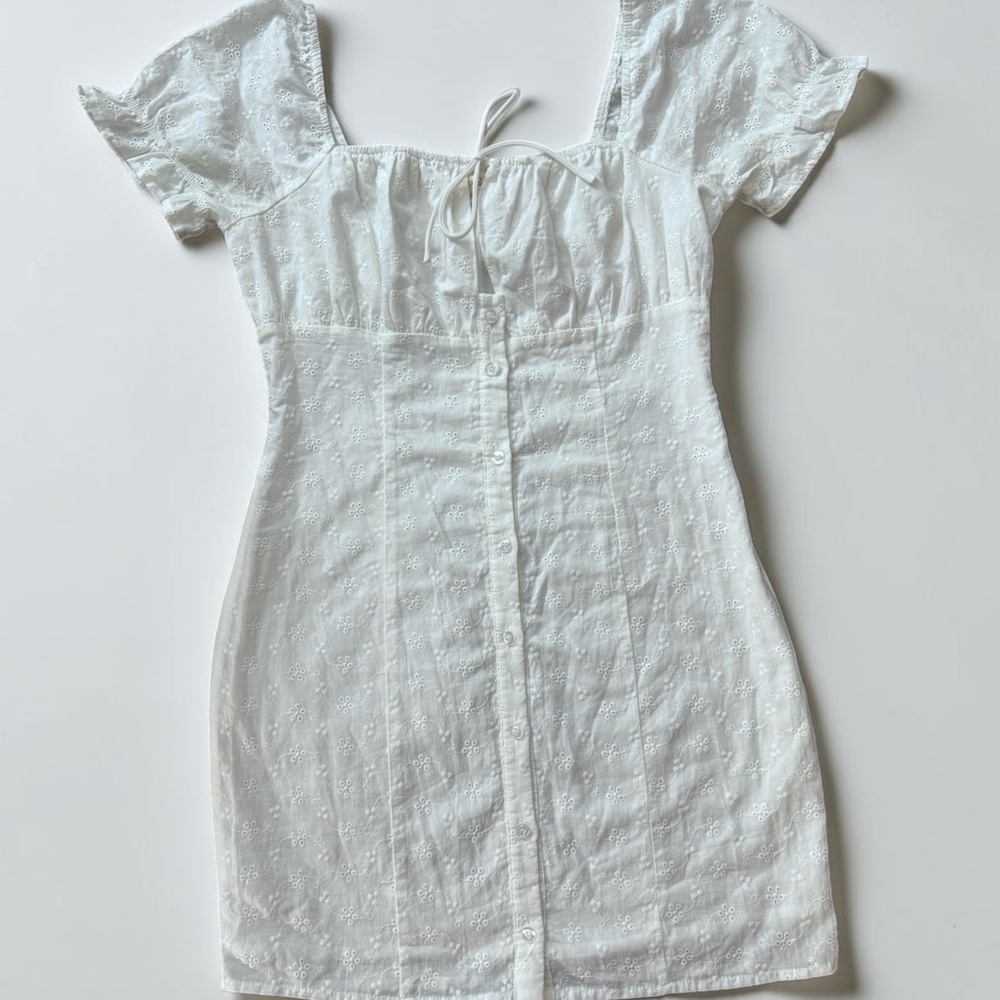 White Eyelet Button-Front Mini Dress